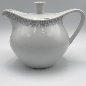 Vintage Schonwald Mid‎ Century Modern White Porcelain Teapot Germany Gray Red